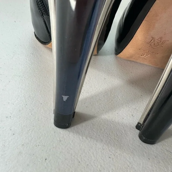 Alexander Mcqueen Boot Stretch Leather Black Patent Midcalf Booties Boots 37 - Picture 11 of 11